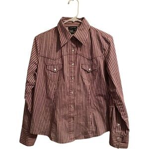 Central Park Western Cowgirl Button Blouse! Women’s Large. Pink & Brown Stripes